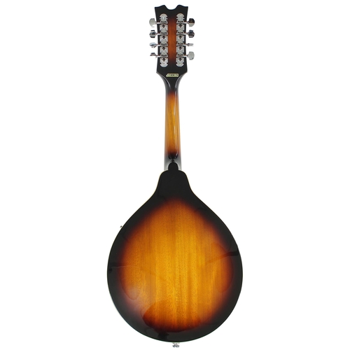 1277 - Contemporary Dean A-style electric mandolin, sunburst finish with two tuning knobs, box... 