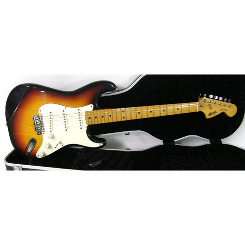 104 - Maya 8009 electric guitar, made in Japan, sunburst finish with various imperfections, wear to frets,... 