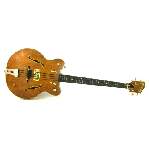 117 - Early 1960s Gretsch 6070 hollow body bass guitar, natural walnut finish in good general condition, m... 
