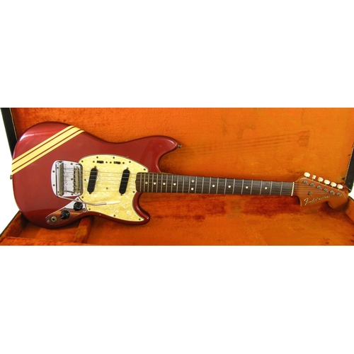 62 - 1968 Fender Mustang electric guitar, made in USA, competition red finish with matching headstock, va... 