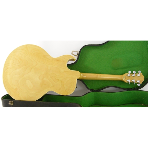 76 - Maya 175 hollow body electric archtop guitar, made in Japan, natural finish, electrics appear to be ... 