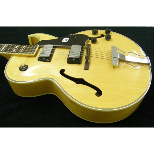 76 - Maya 175 hollow body electric archtop guitar, made in Japan, natural finish, electrics appear to be ... 