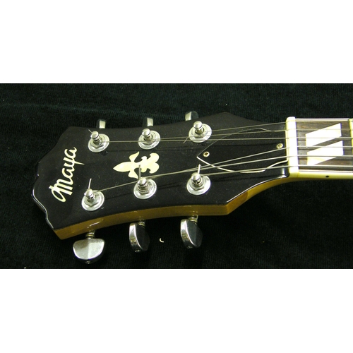 76 - Maya 175 hollow body electric archtop guitar, made in Japan, natural finish, electrics appear to be ... 