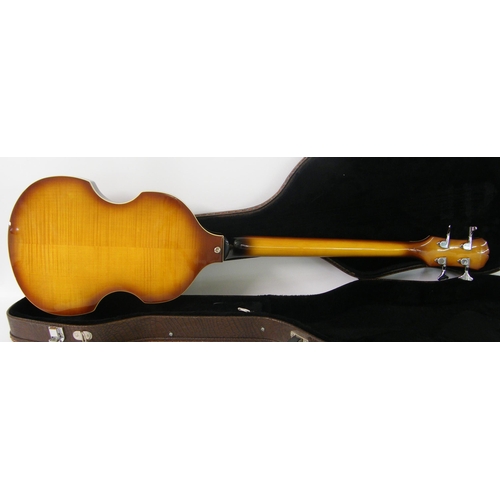 95 - Epiphone Viola bass guitar, ser. no. U99110833, quilted amber finish, electrics appear to be in work... 
