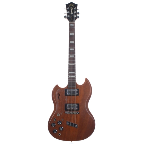 180 - 1974 Guild S100 Deluxe Stereo left handed electric guitar, made in USA; Finish: walnut, minor dings,... 