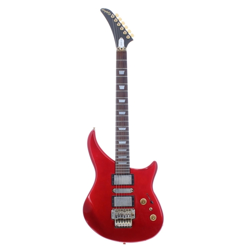 344 - 1990s Epiphone EM-2 electric guitar; Finish: candy apple red, dings to the edges, buckle scratches t... 