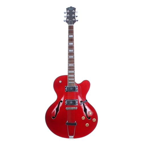 346 - Alden hollow body electric guitar; Finish: red, minor surface marks; Fretboard: rosewood; Frets: goo... 