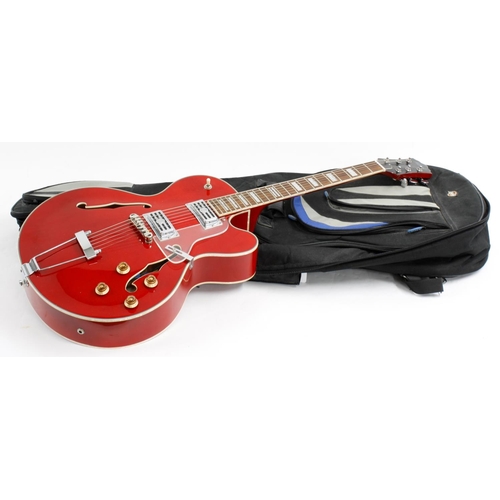 346 - Alden hollow body electric guitar; Finish: red, minor surface marks; Fretboard: rosewood; Frets: goo... 