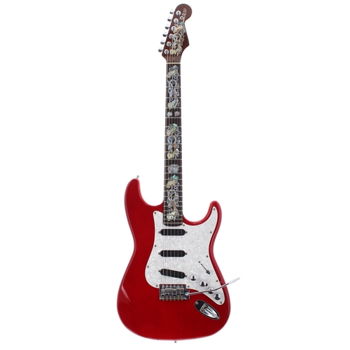 367 - Custom build 'Dragoncaster' electric guitar; Finish: red, dings and marks; Fretboard: rosewood with ... 