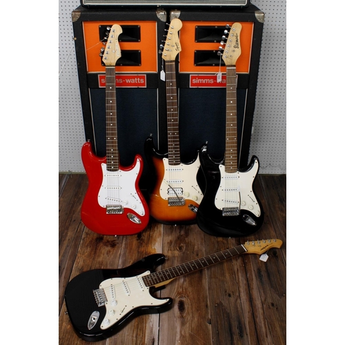 372 - Four S Type electric guitars to include a Squier by Fender Bullet Strat, a Cruiser by Crafter, a Sta... 