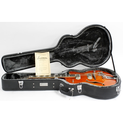 387 - 2018 Eastman T58/V-AMB hollow body electric guitar, made in China; Finish: amber violin light aged; ... 