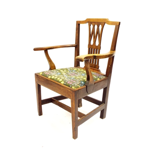 199 - Georgian carver chair, the pierced interlaced splat over a drop-in seat and square tapered legs unit... 