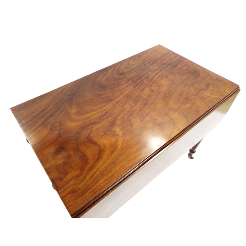 202 - Victorian flame mahogany Pembroke table with a single frieze drawer and opposing dummy drawer upon t... 