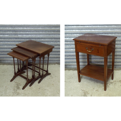 227 - Mahogany two tier side table with a pull out slide and single frieze drawer upon square tapered legs... 