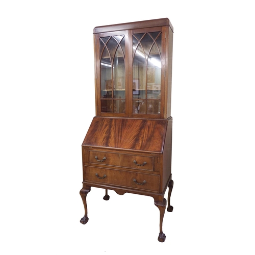 228 - Georgian style mahogany bureau bookcase, with lancet astragal glazed doors over the fall front enclo... 