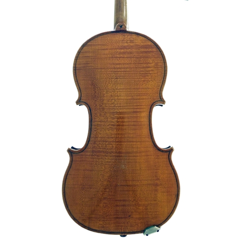 17 - Mid 19th century French violin stamped Bourlier to the inner back, the one piece back of faint mediu... 