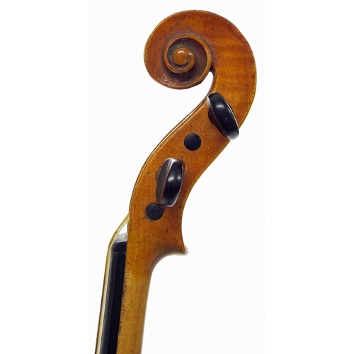 17 - Mid 19th century French violin stamped Bourlier to the inner back, the one piece back of faint mediu... 