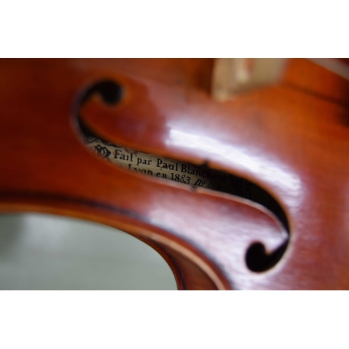 22 - French violin by and labelled Fait par Paul Blanchard á Lyon en 1883, no. 163, also branded P. Blanc... 