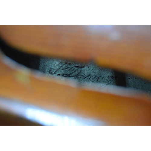 34 - French violin labelled Jt. Derazey Luthier, Mirecourt Vosges, Hors, Concours..., also stamped Jt. De... 