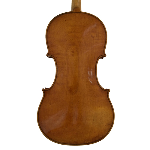 43 - English violin by and labelled Made by John Smith, Teddington, London W., the one piece back of plai... 