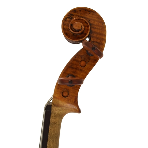 44 - Interesting late 18th/early 19th century English violin, unlabelled, the two piece back of faint med... 