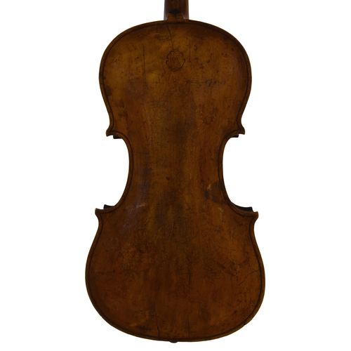 53 - Interesting unlabelled viola circa 1700, probably English, the one piece back of plainish wood with ... 