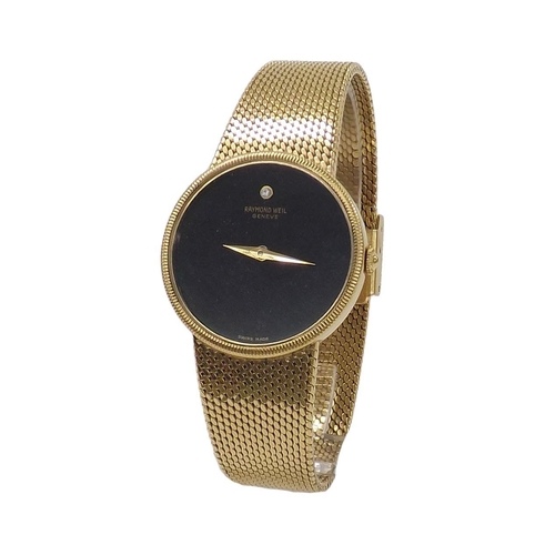 Raymond Weil gold plated mid-size dress bracelet watch, ref. 7019, black  stone set dial, 17 jewel me