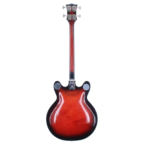 415 - 1960s Vox Cougar bass guitar; Finish: red burst, fading to the front, lacquer cracking, impact lacqu... 