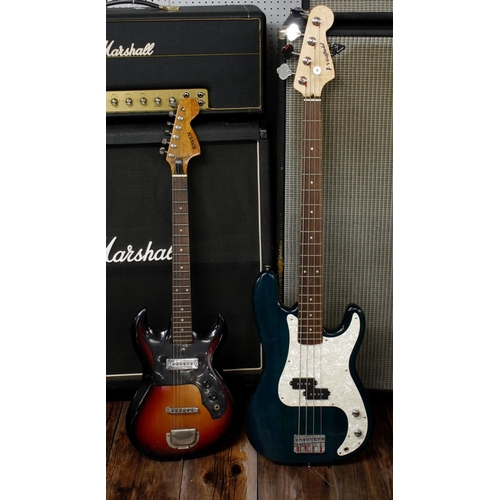 433 - 1970s Raven electric guitar; together with a Westfield P type bass guitar, each with soft bag (2)... 