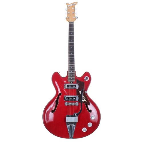 438 - 1960s Teisco Vegas 66 hollow body electric guitar, made in Japan, ser. no. 3xxxx1; Finish: red, mino... 