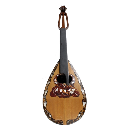 1289 - 20th century Neapolitan style mandolin, with chequered inlaid back and faux tortoiseshell and mother... 