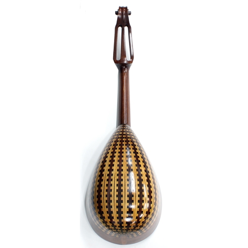 1289 - 20th century Neapolitan style mandolin, with chequered inlaid back and faux tortoiseshell and mother... 