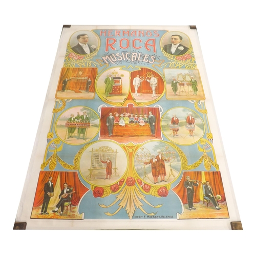 1285 - Chromolithographic coloured poster on linen circa 1910, inscribed Hermanos Roca Musicales, printed b... 