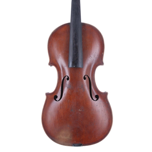 2443 - Interesting old composite violin with later table and fluted scroll, 14