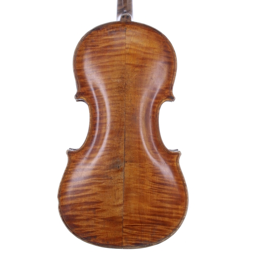 2443 - Interesting old composite violin with later table and fluted scroll, 14