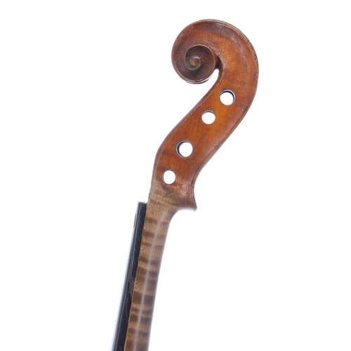 2443 - Interesting old composite violin with later table and fluted scroll, 14