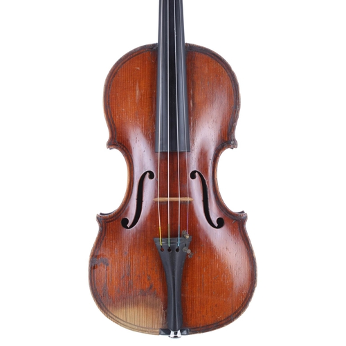 2452 - 19th century double purfled violin, also with decorative geometric purfled back, 14 3/16