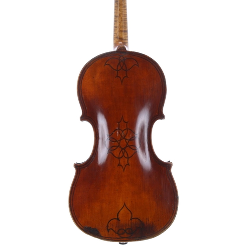 2452 - 19th century double purfled violin, also with decorative geometric purfled back, 14 3/16