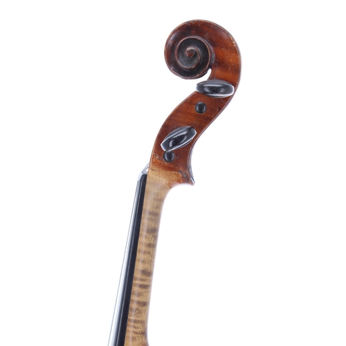 2452 - 19th century double purfled violin, also with decorative geometric purfled back, 14 3/16