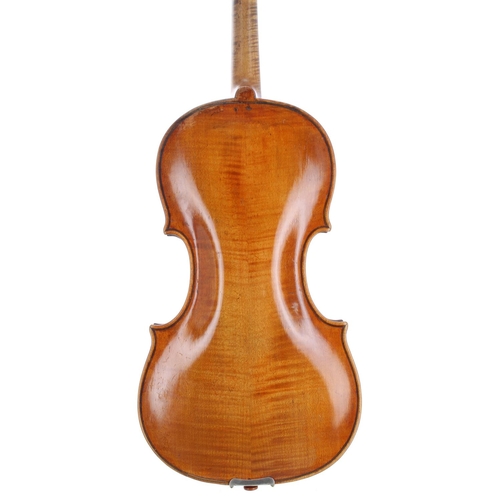 2455 - Interesting early composite violin labelled Jacobus Stainer in Absom..., the two piece back of faint... 