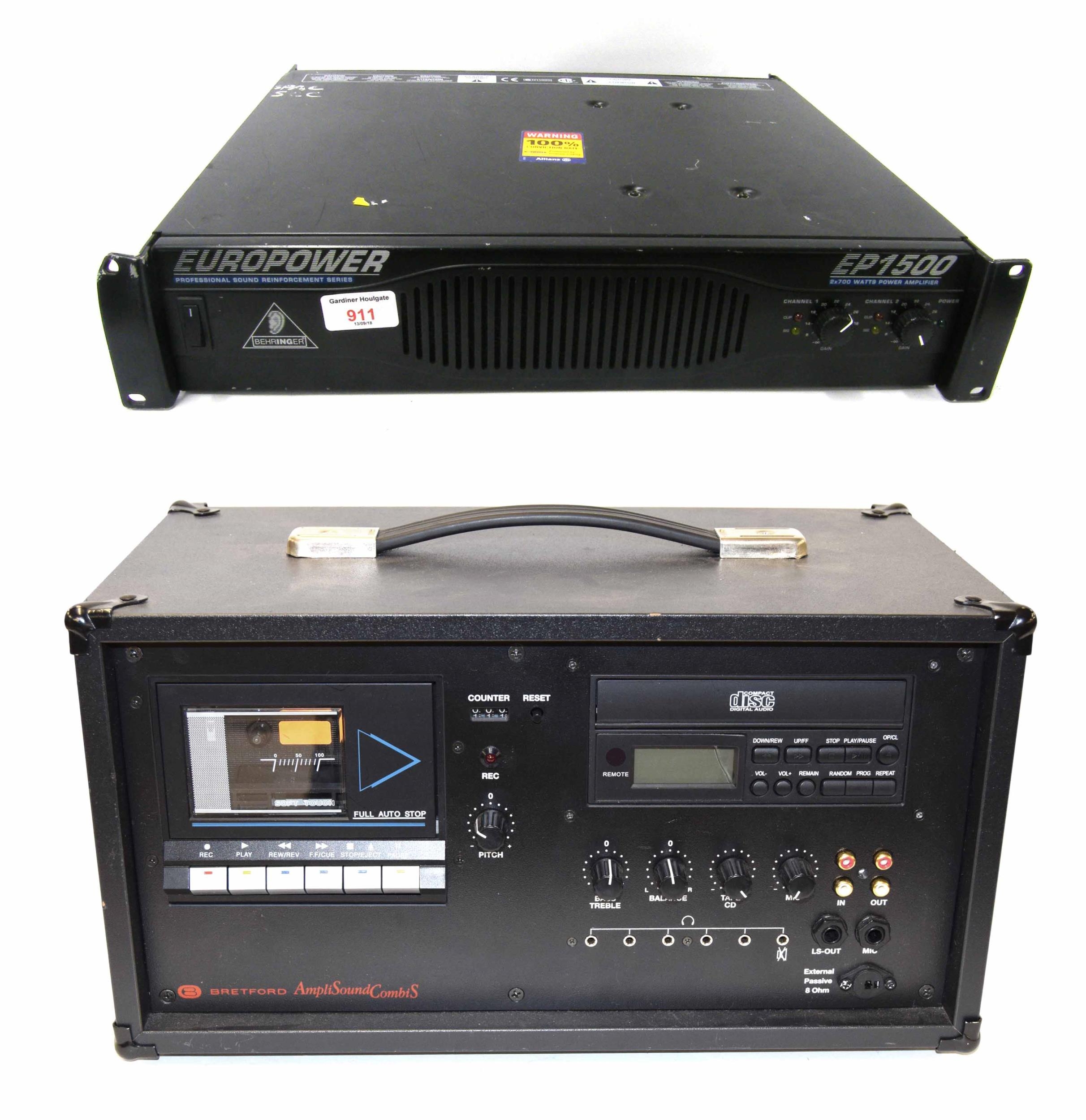 Behringer Europower EP1500 power amplifier; also a Bretford