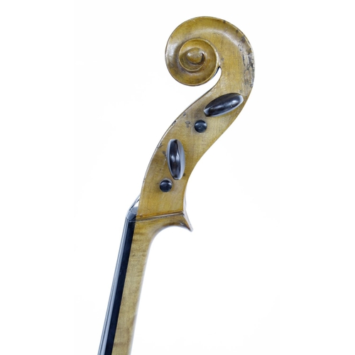 2505 - Interesting violoncello circa 1850, unlabelled, the two piece back of very faint medium curl with si... 