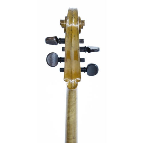 2505 - Interesting violoncello circa 1850, unlabelled, the two piece back of very faint medium curl with si... 