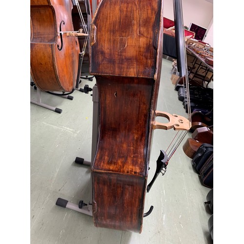 2511 - Interesting double bass circa 1900, possibly Italian and unlabelled, total length of back including ... 