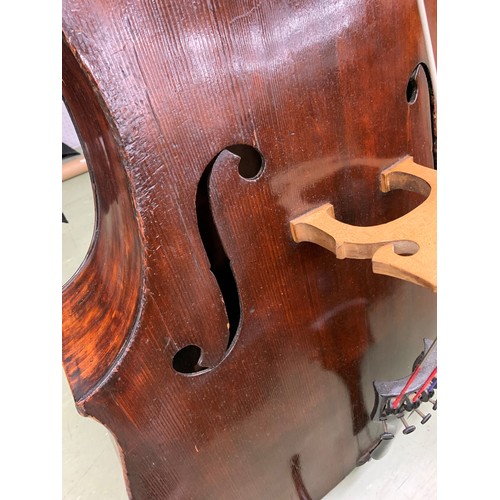 2511 - Interesting double bass circa 1900, possibly Italian and unlabelled, total length of back including ... 