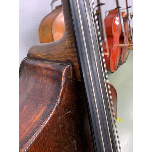 2511 - Interesting double bass circa 1900, possibly Italian and unlabelled, total length of back including ... 