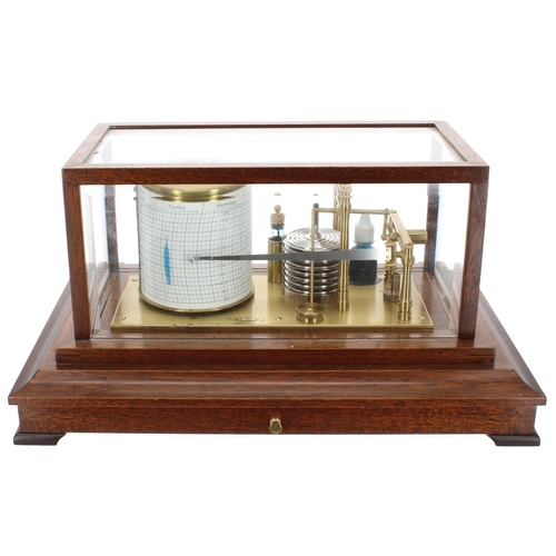 1080 - Contemporary oak case barograph signed Russell, Norwich on the brass bed plate, within a bevelled gl... 