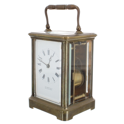 1130 - French carriage clock striking on a gong, the backplate stamped with a B in a circle, the dial signe... 