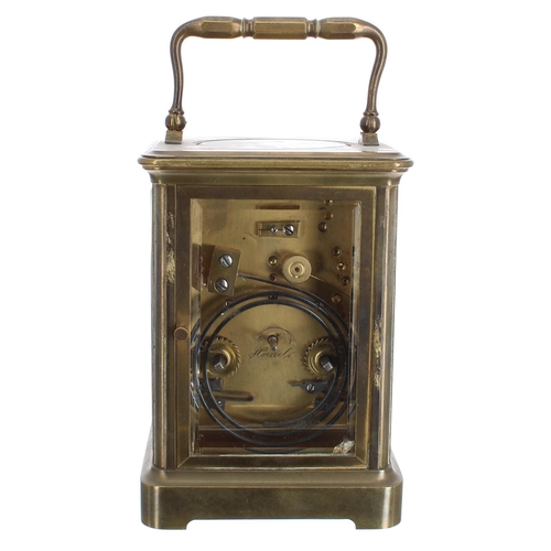 1130 - French carriage clock striking on a gong, the backplate stamped with a B in a circle, the dial signe... 