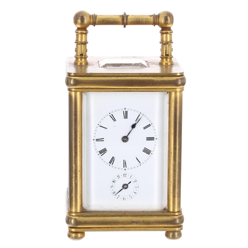 1131 - Good miniature striking carriage clock with alarm, the movement back plate stamped Swiss Made no. 52... 